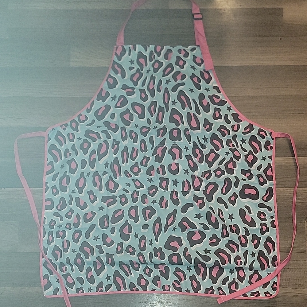 Leopard Print Apron with Pink Straps